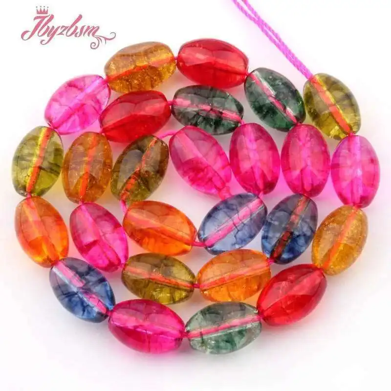 

10x14mm Smooth Oval Shape Cracked Multicolor Quartz Gem Stone Beads For DIY Necklace Bracelets Jewelry Making Loose Strand 15"
