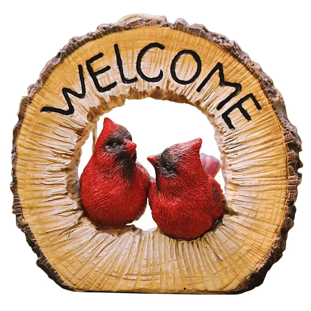Red Resin Couple Bird Pendant Hanging Welcome Ornament for Garden Outdoor Decorative Bird Pendant Porch Wall Decor