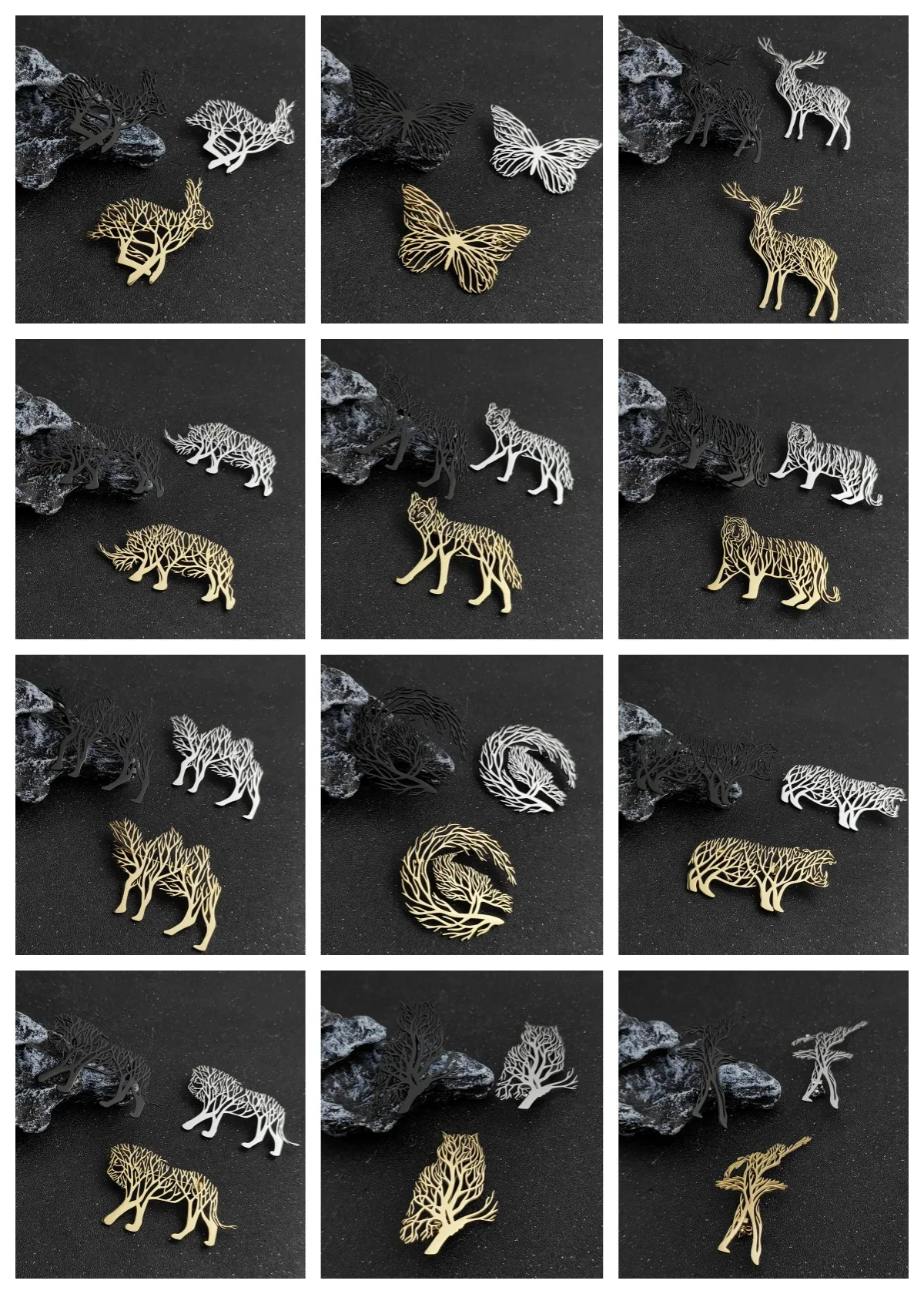 1PCS Stainless Steel Brooch Creative Hollow Animal Design Featuring Camel Life Tree Tiger Wolf Lion Elephant - Butterfly Deer Ra