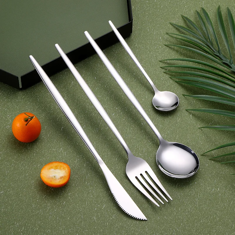 Stainless Steel Western Cutlery Set, Steak Knife, Fork and Spoon Set, Flat Kitchen Tableware, High Quality Tableware