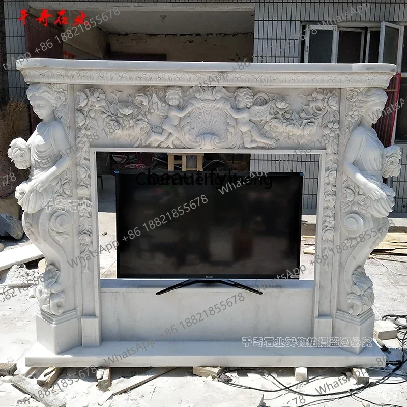 Z183 European fireplace TV cabinet marble mantel stone carving carved TV cabinet stone