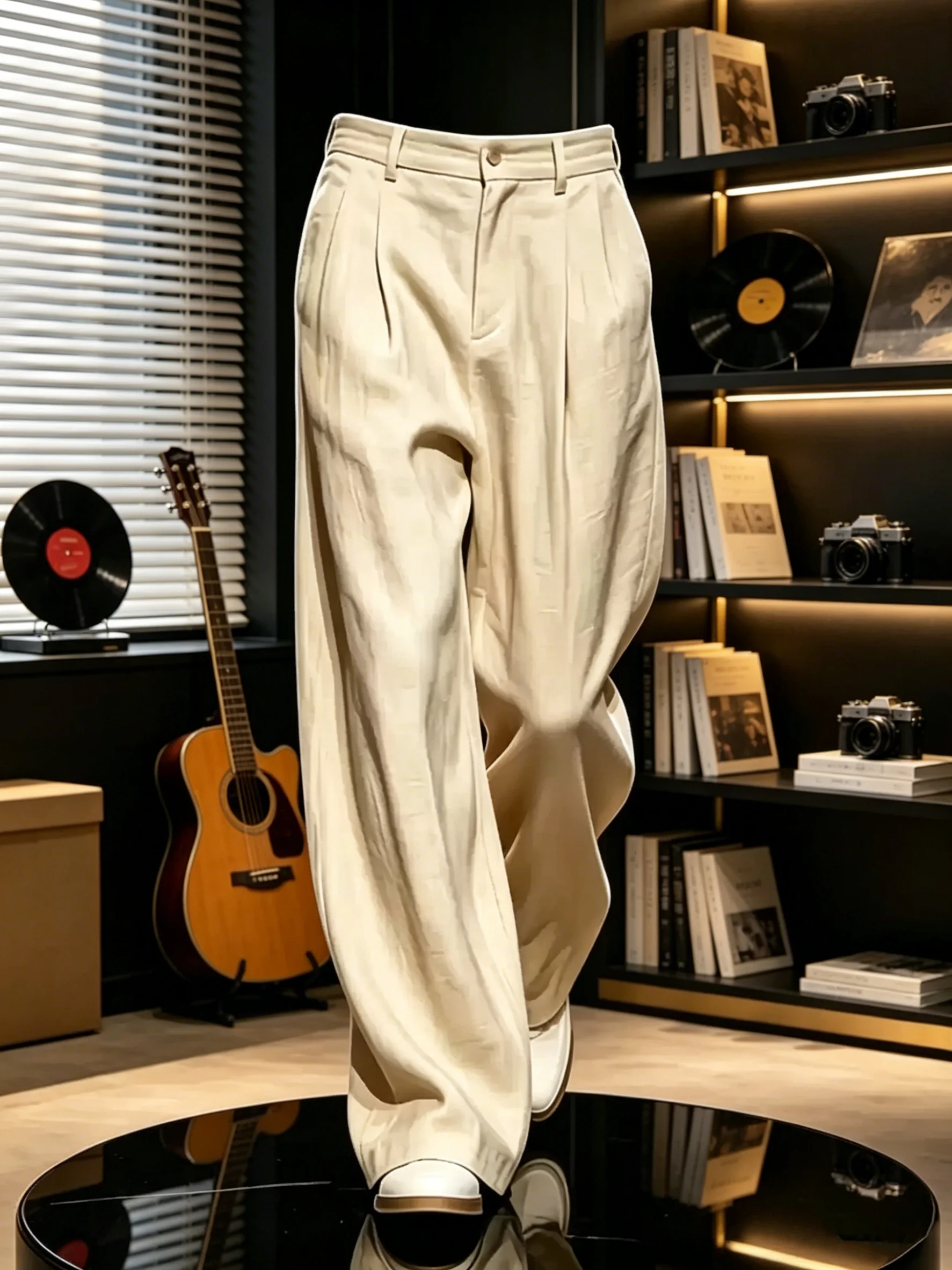 Men's Slim Fit Casual Wide Leg Pants Draped Feel Linen Look West Pants Thin Commute Loose Sensation Youth Popular Straight Tube