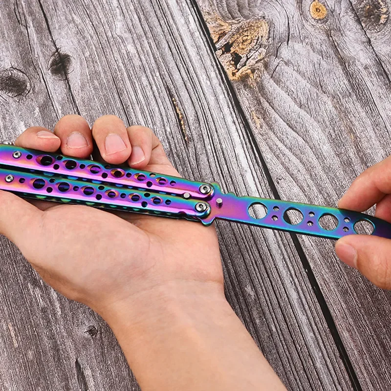 Cuchillo de mariposa plegable para entrenamiento, herramienta portátil de práctica de bolsillo de acero inoxidable para juegos al aire libre, Balisong Trainer