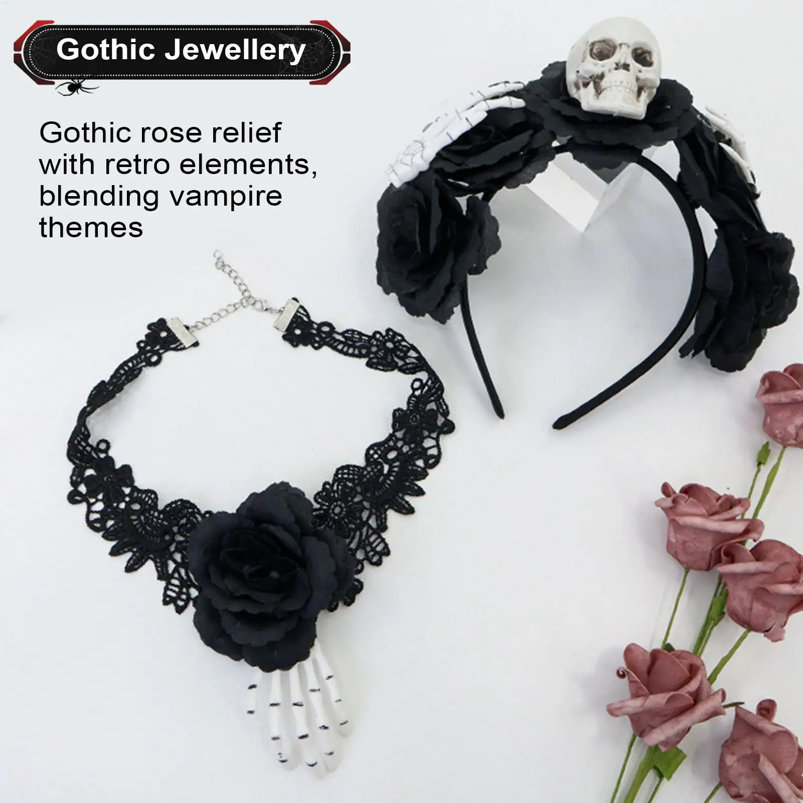 Halloween Goth Headband Black Hair Hoop Gothic Lace Choker Soft Goth Headdress Halloween Cosplay Supplies For Theme Events