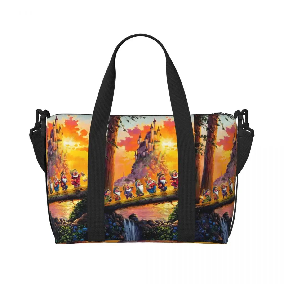 

Custom Snow White And The Seven Dwarfs Beach Tote Bag Women Extra Large Gym Carry On Cartoon Fashion Film Travel Shopping Bags