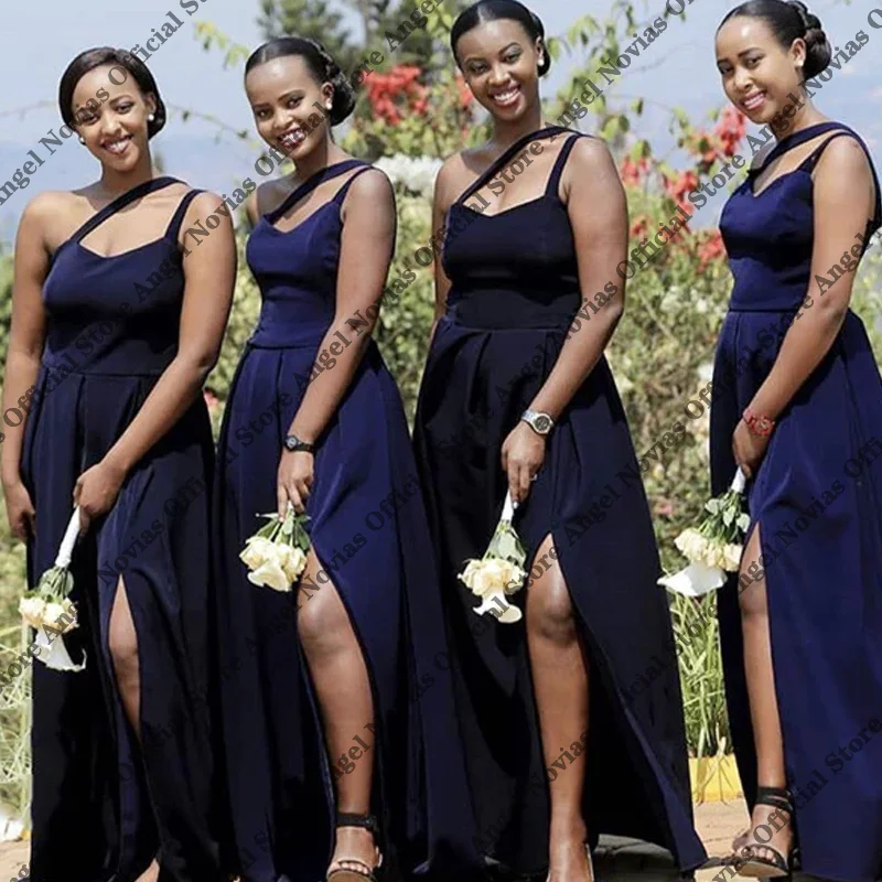 

Customized Long Navy Blue A Line Bridesmaid Dresses 2026 with Split Wedding Party Dresses robe demoiselle d'honneur