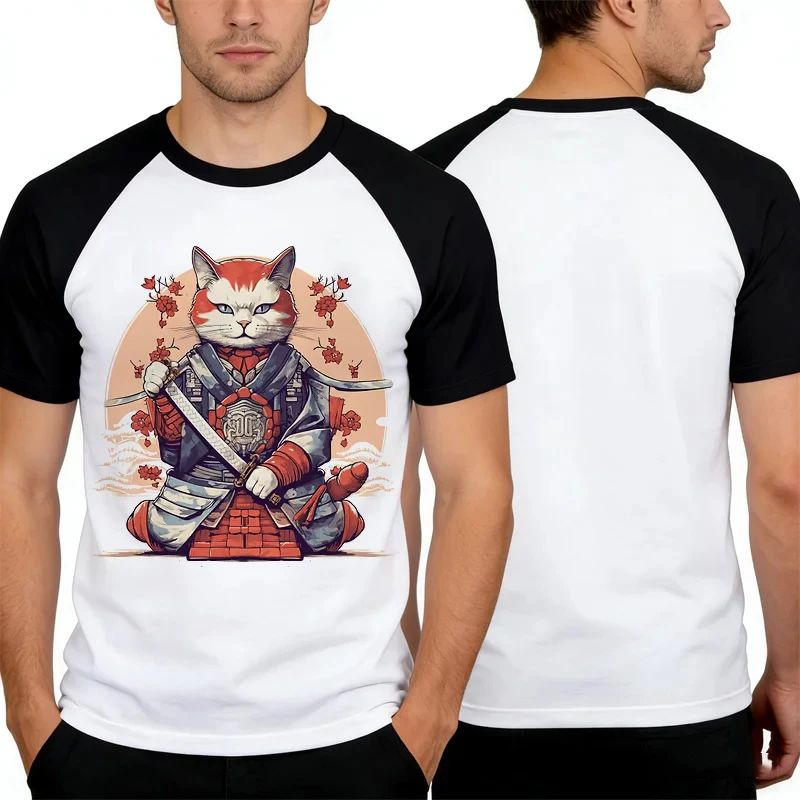 

Summer Men's T-shirts Funny Samurai Cat 3D Print Short Sleeve Tees Casual Versatile Loose Tops Fashion Comfortable O-neck Shirt