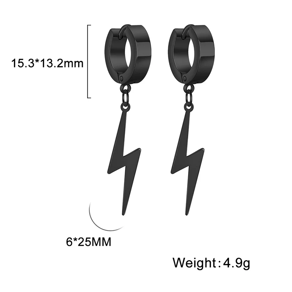 My Shape Fashion Lightning Earrings Women Men Hiphop Hoop Earring Stainless Steel Gold Color Punk Jewelry Party Ear Accessories