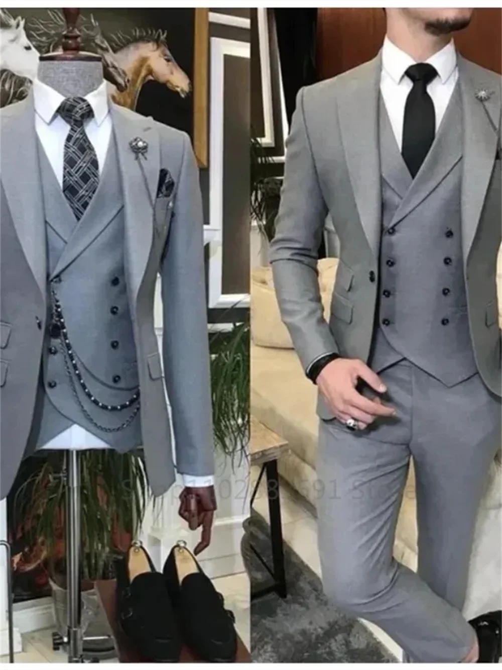 3 Pieces New Business Khaki Formal Men\'s Slim Fit Suits  Wedding Groom Prom Terno Masculino Custom Blazer Jacket Vest Pant Sets