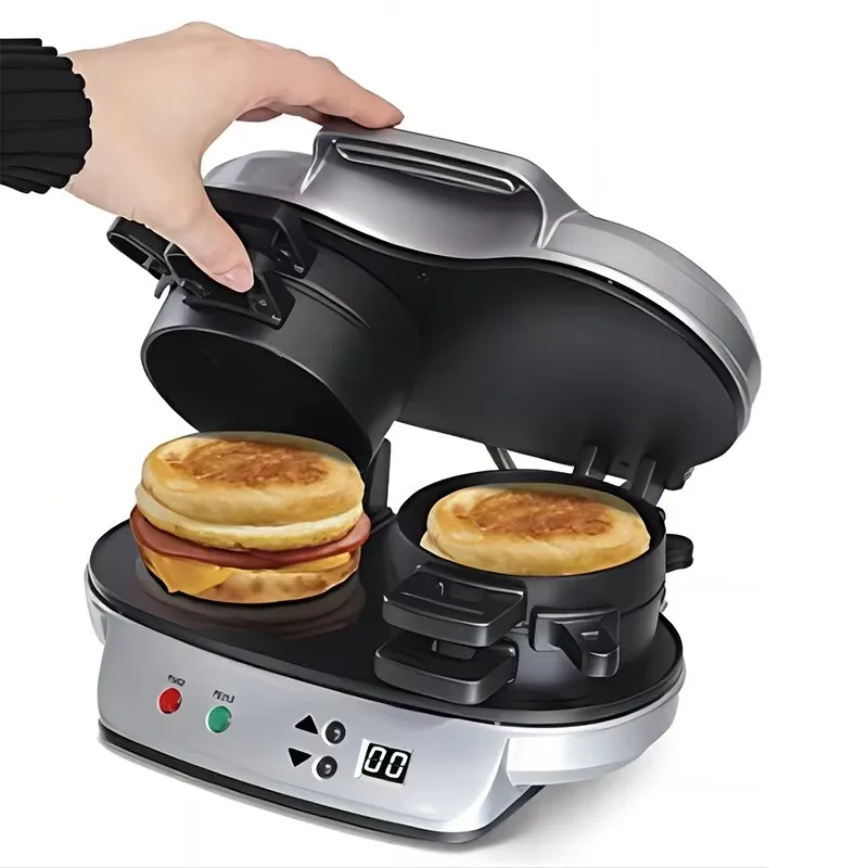 Non-stick board electric round burger patty smart 2 slices egg breakfast sandwich machine