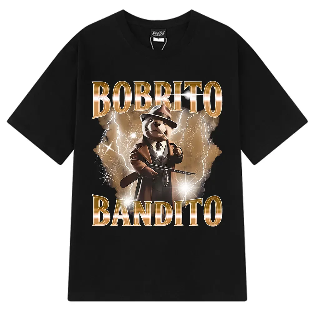 

Summer men's best-selling anime Bobrito Bandito Beaver patterned 100% pure cotton T-shirt, fashionable top, streetwear