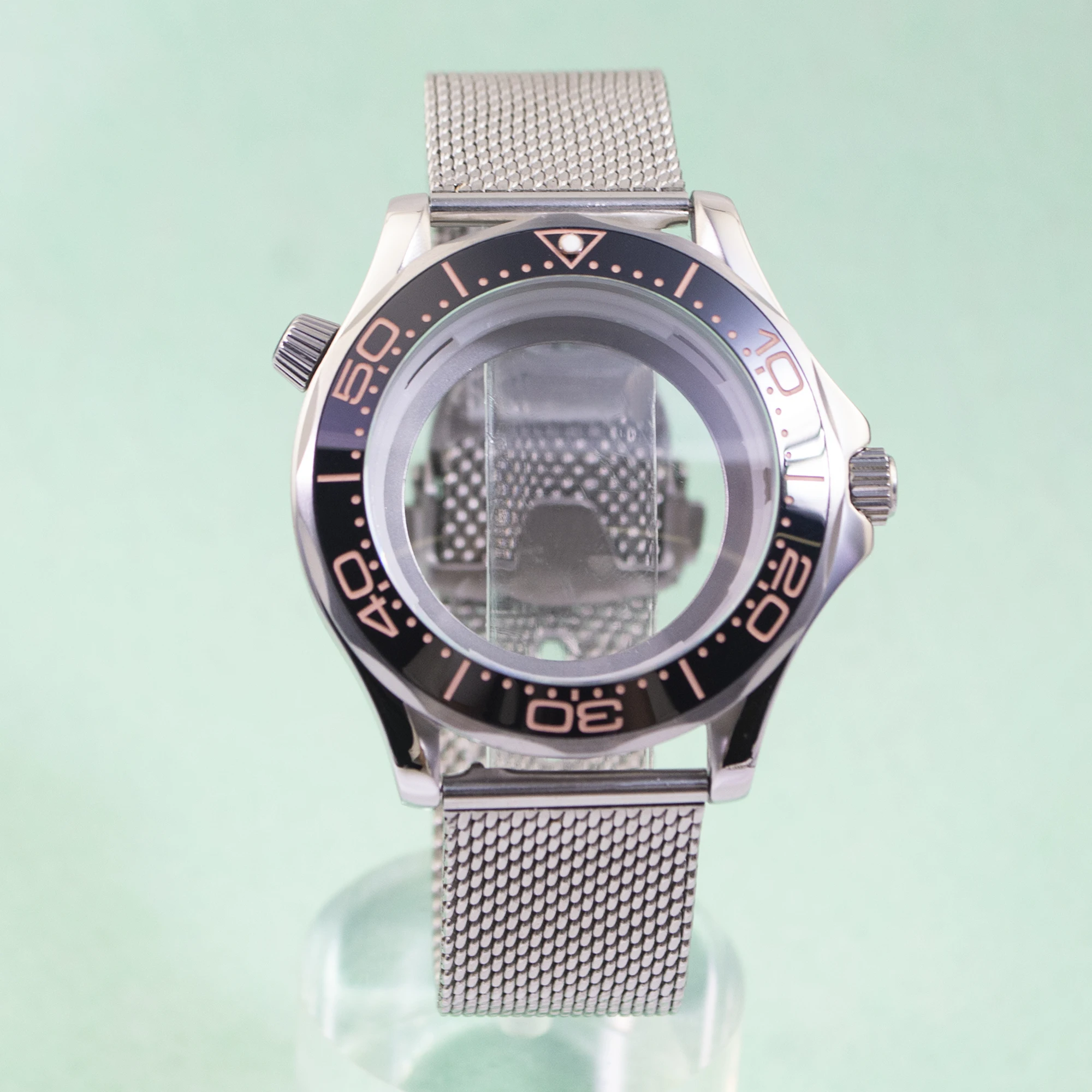

Stainless Steel Watch Case Strap Ceramic Bezel For Seamaster 300 Watch Case Fit NH35 NH36 Movement Steel Milan Mesh Strap