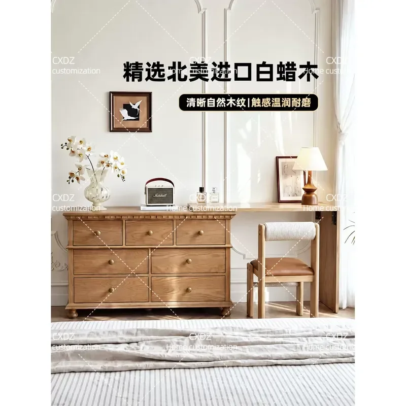 Solid Wood Dresser Chest Integrated Natural Style Bedroom End of Bed Corner Makeup Table Wooden Dressing Cabinet