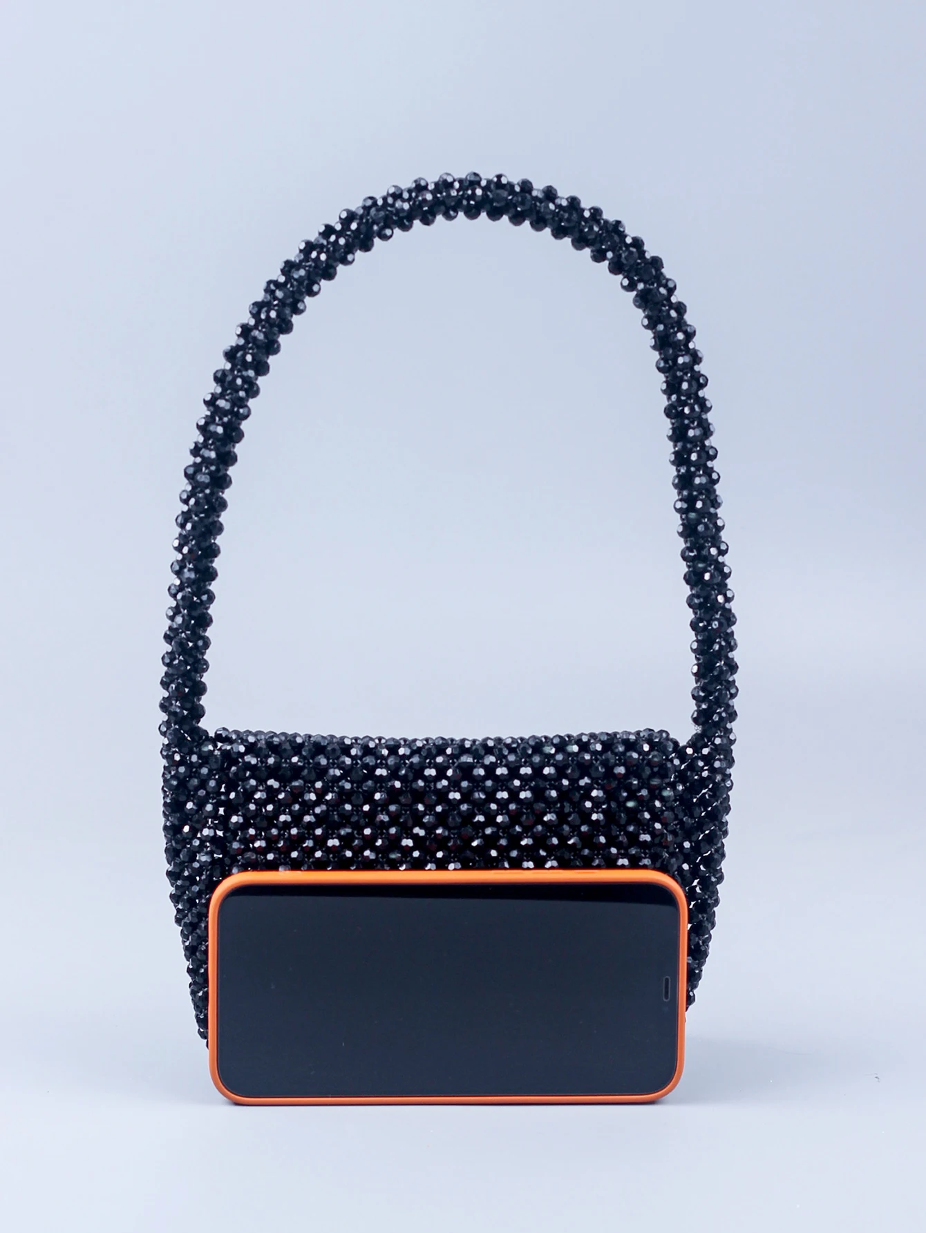 New Black Acrylic Corner Beads U-shaped Handle Women\'s Dinner Handwoven Fashion Shoulder Bag