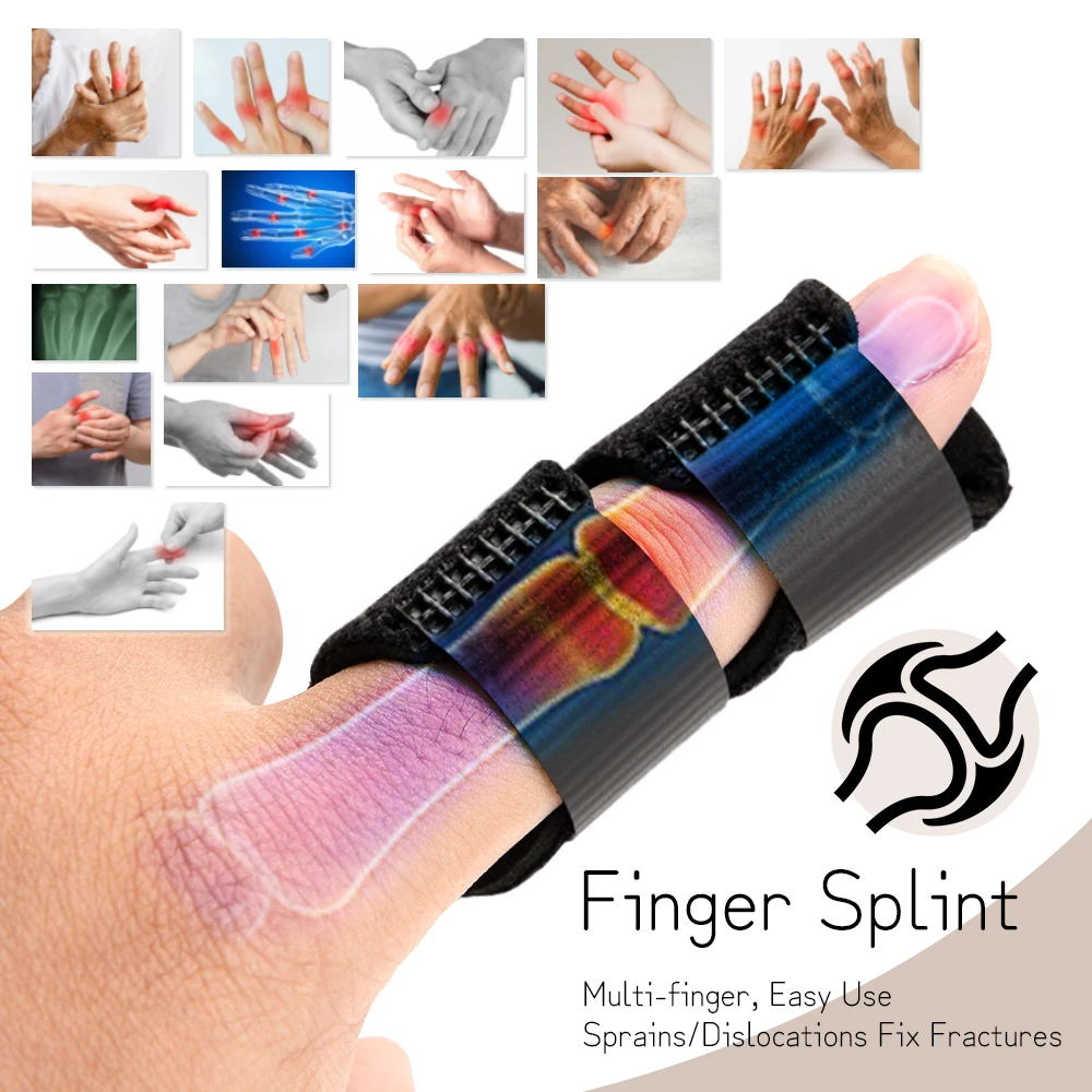 Finger Fixing Splint Straightening Brace Adjustable Strap with Aluminum Plate Support Finger Correction Knuckle Recovery Care