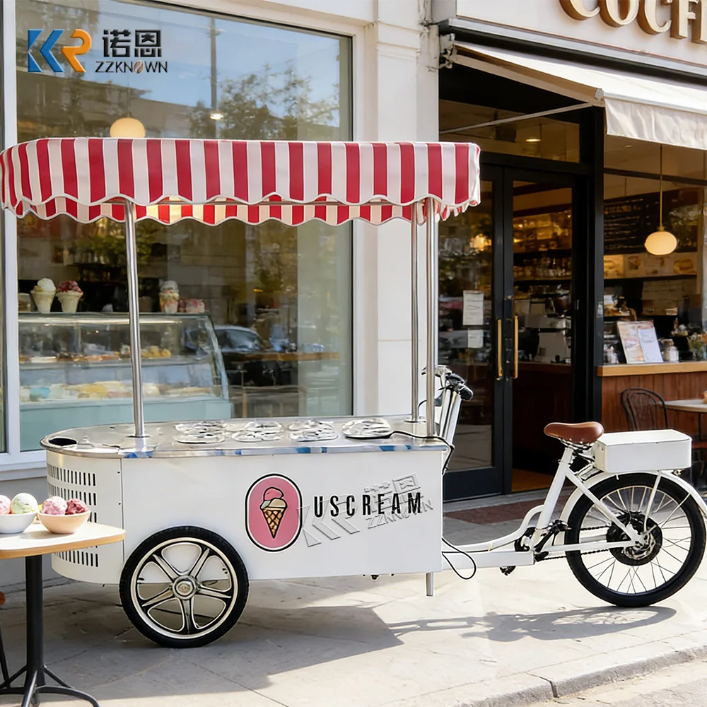 Custom Ice Cream Cart Stainless Steel Dessert Kiosk Snack Coffee Portable Street Mobile Dessert Push Cart For Street Festival