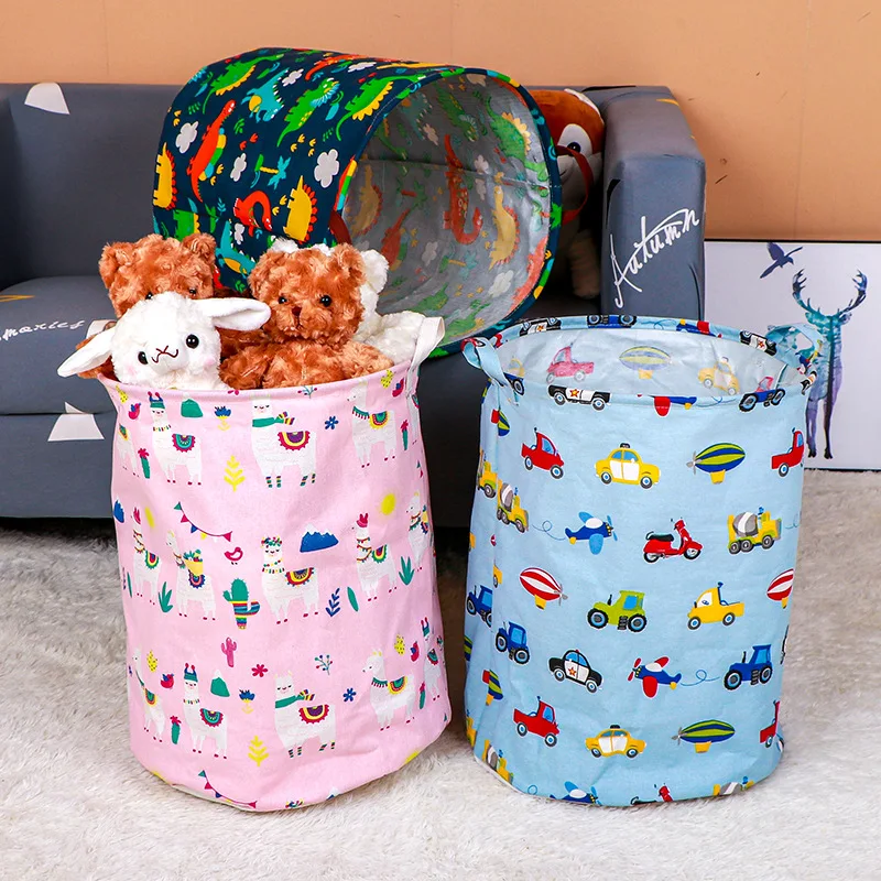 40*50cm Round Canvas Large Clothes Basket Laundry Hamper with Handles,Waterproof Cotton Storage Organizer Perfect for Kids Boys