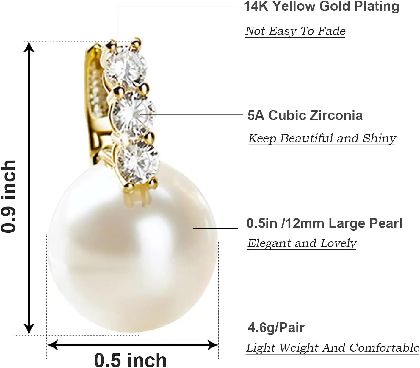 Fashion Silver Three Row Zircon Stud Earring Large Pearl Stud Earrings White Round Ball Stud Ear Piercing for Women Jewelry Gift