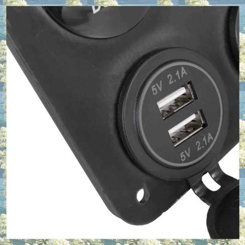

New-5X 4 Function Panel Dual USB Charger Green LED Volt 12V Power Outlet On-OFF Switch