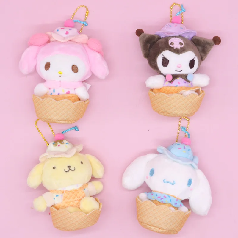 Cute Sanrio Ice Cream Cone Series Kuromi Cinnamoroll My Melody Pompompurin Cartoon Plush Toys Doll Pendant Girl Bag Accessories