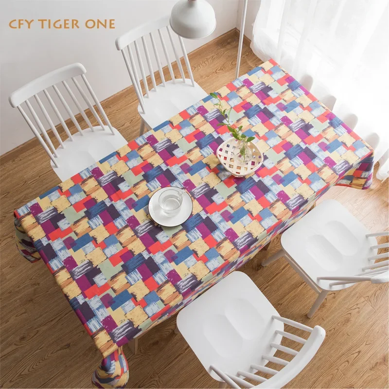 Cotton Linen Colored Checkered Tablecloth Antifouling Rectangular Tablecloth Resistant Coffee Table Mat Table Cover