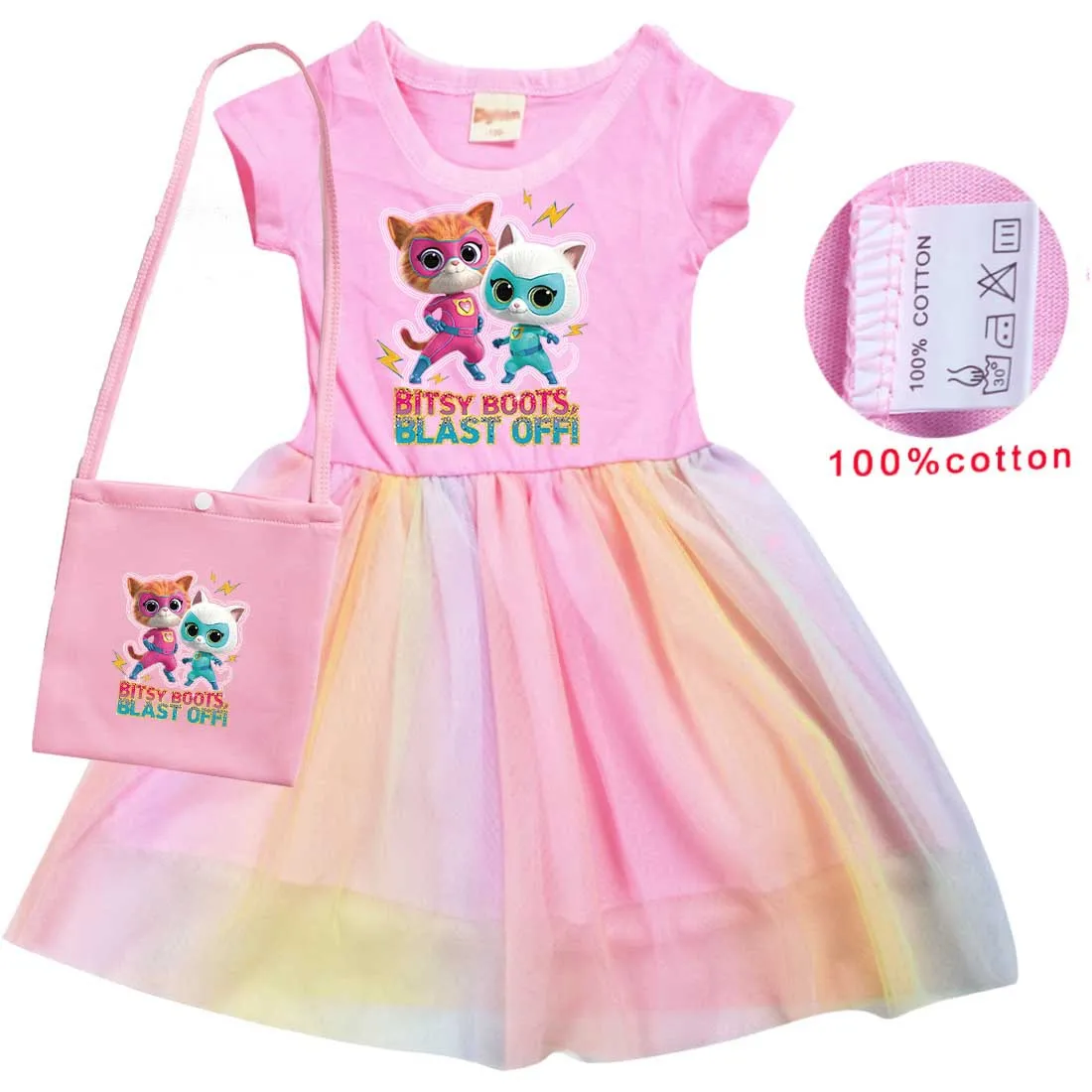 

Anime Super Cat Cosplay Costumes Kids Short Sleeve Dress Baby Girls SuperKitties Dresses Fancy Carnival Birthday Party Vestidos