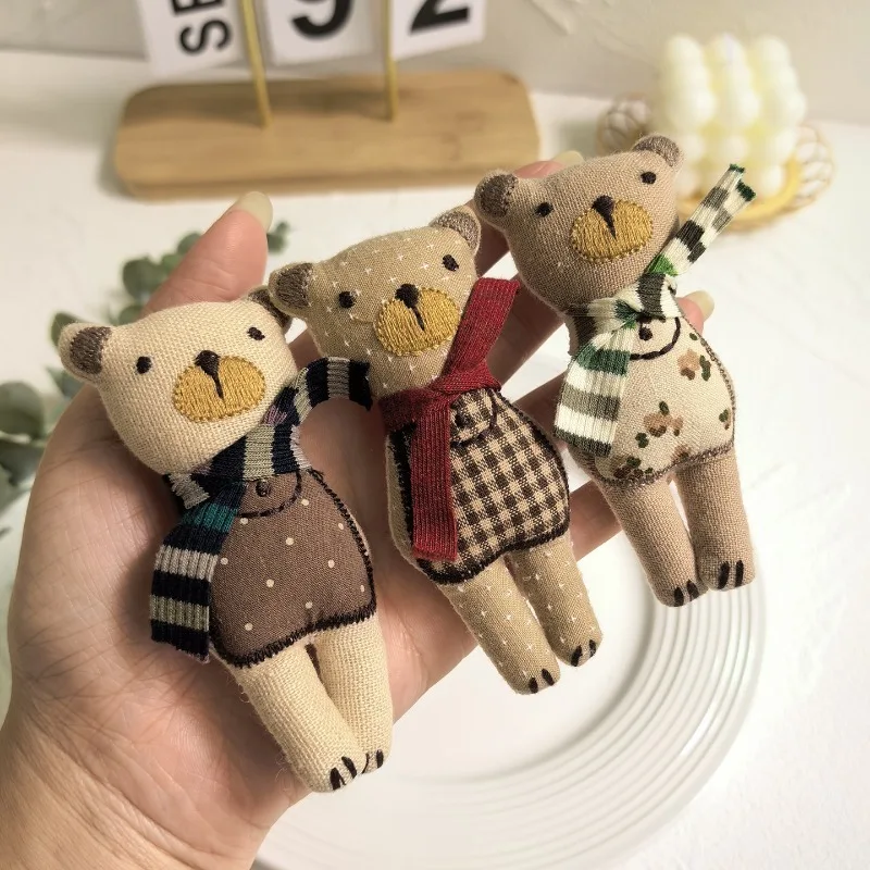 Handmade Cartoon Scarf Bear Animal Brooch 3D Fabric Clothing Accessory DIY Craft Premium Quality Soft Mini Brown Cute for Women
