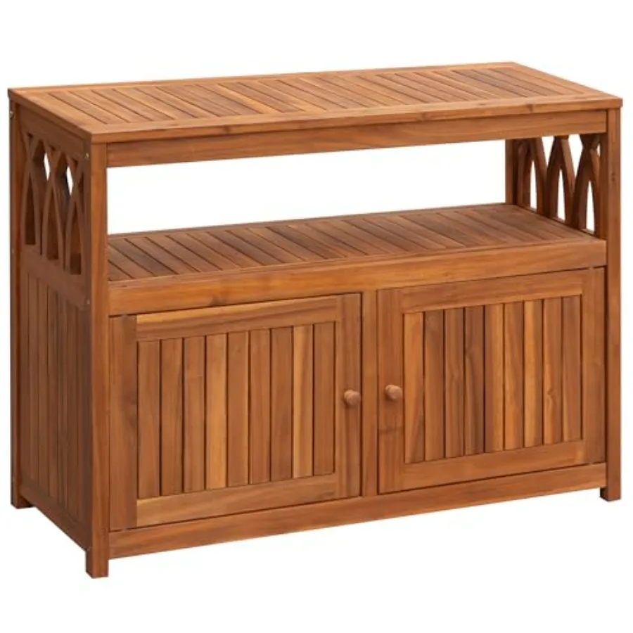 Acacia Wood Outdoor Storage Cabinet, Waterproof Potting Table, Brown