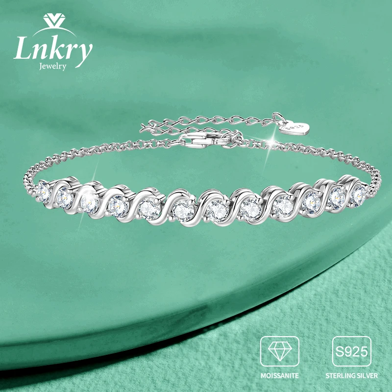 Lnkry Certified D1.20CT Moissanite Bracelet Argent 925 Original Silver Adjustable Chain Bracelets for Women Hand Jewelry