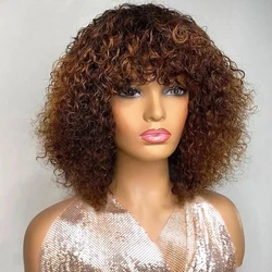 Krótkie peruki z ludzkich włosów Pixie Bob z grzywką Jerry Curly Full Machine Wig Highlight Honey Blonde Colored Wigs For Women