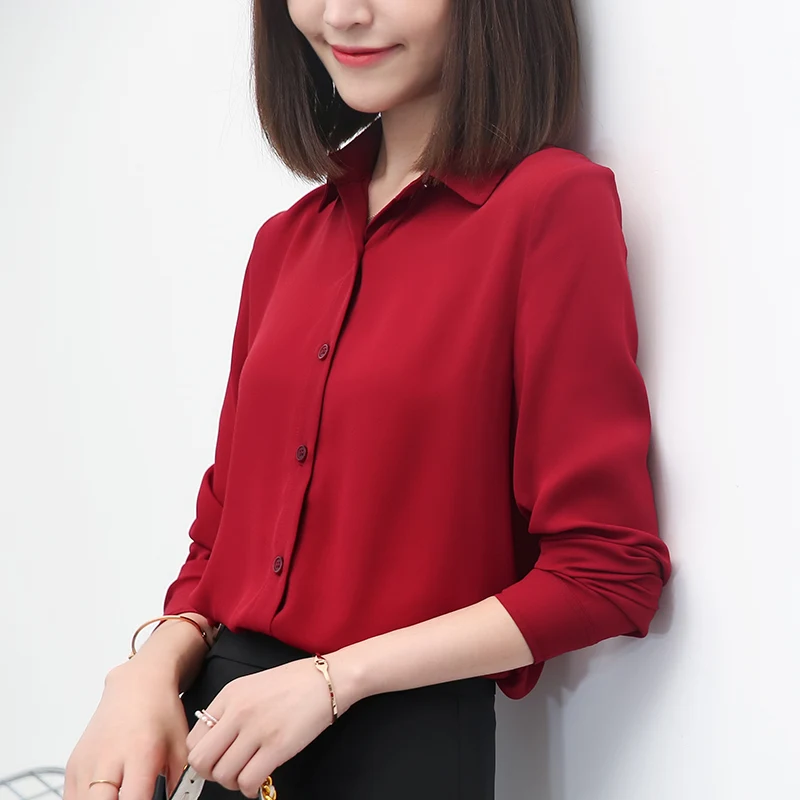 Simple Women Chiffon Shirts 2023 New Casual Multi Color Womens Tops And Blouse Fine Long Sleeve Shirt Office Female Clothes