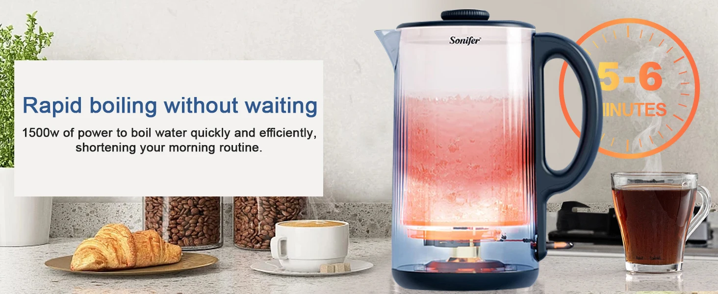304 Stainless Steel Electric Kettle Household Double Wall Design 1.7L 1500W Cordless Frosted Housing