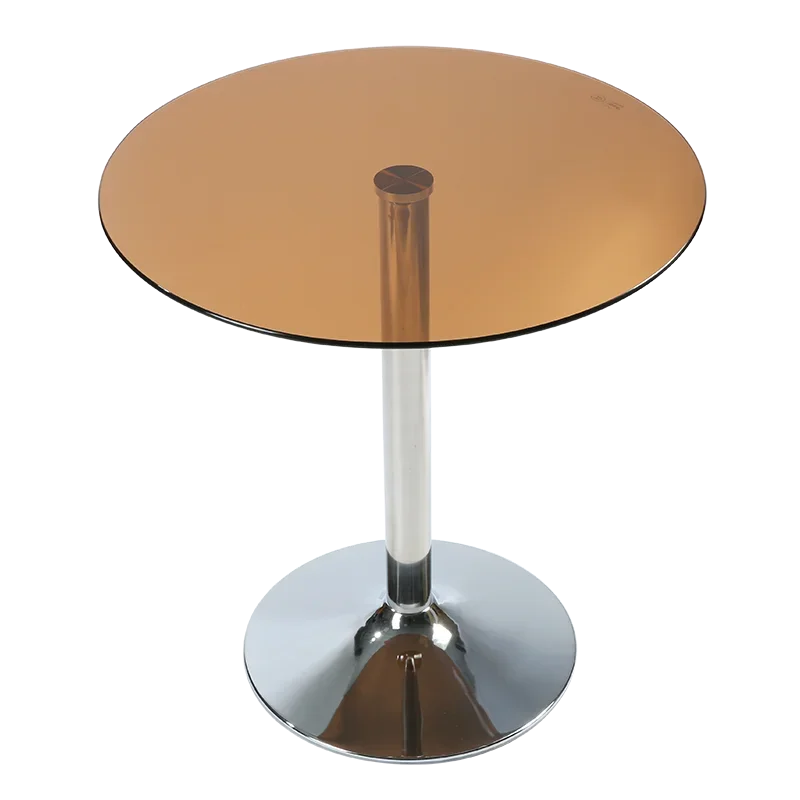 Tempered glass coffee colored small round table, minimalist dining table, round internet famous milk tea cake dining table and c