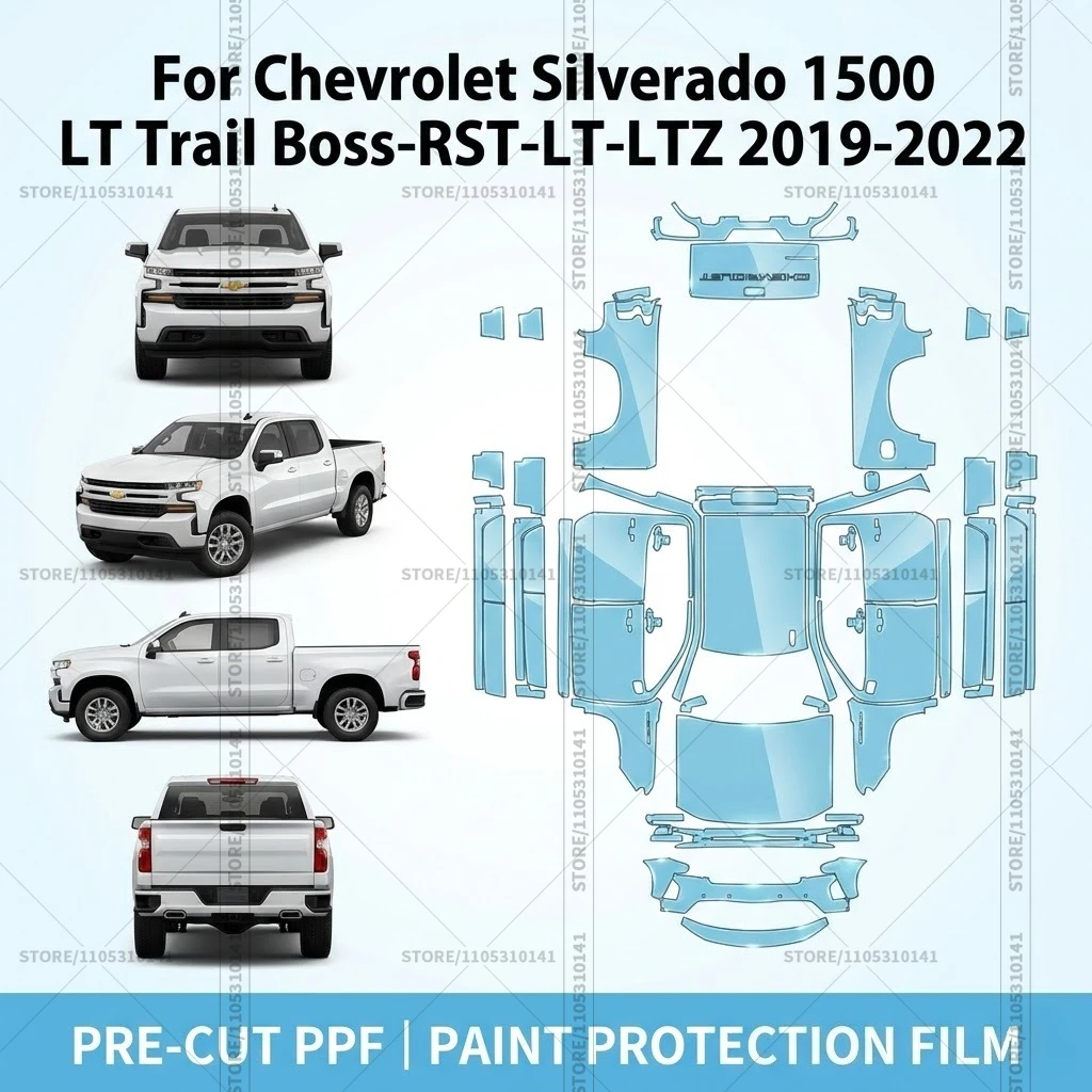 

Предварительно нарезанная прозрачная защитная пленка PPF для автомобилей Chevrolet Silverado 1500 LT Trail Boss-RST-LT-LTZ 2019-2022
