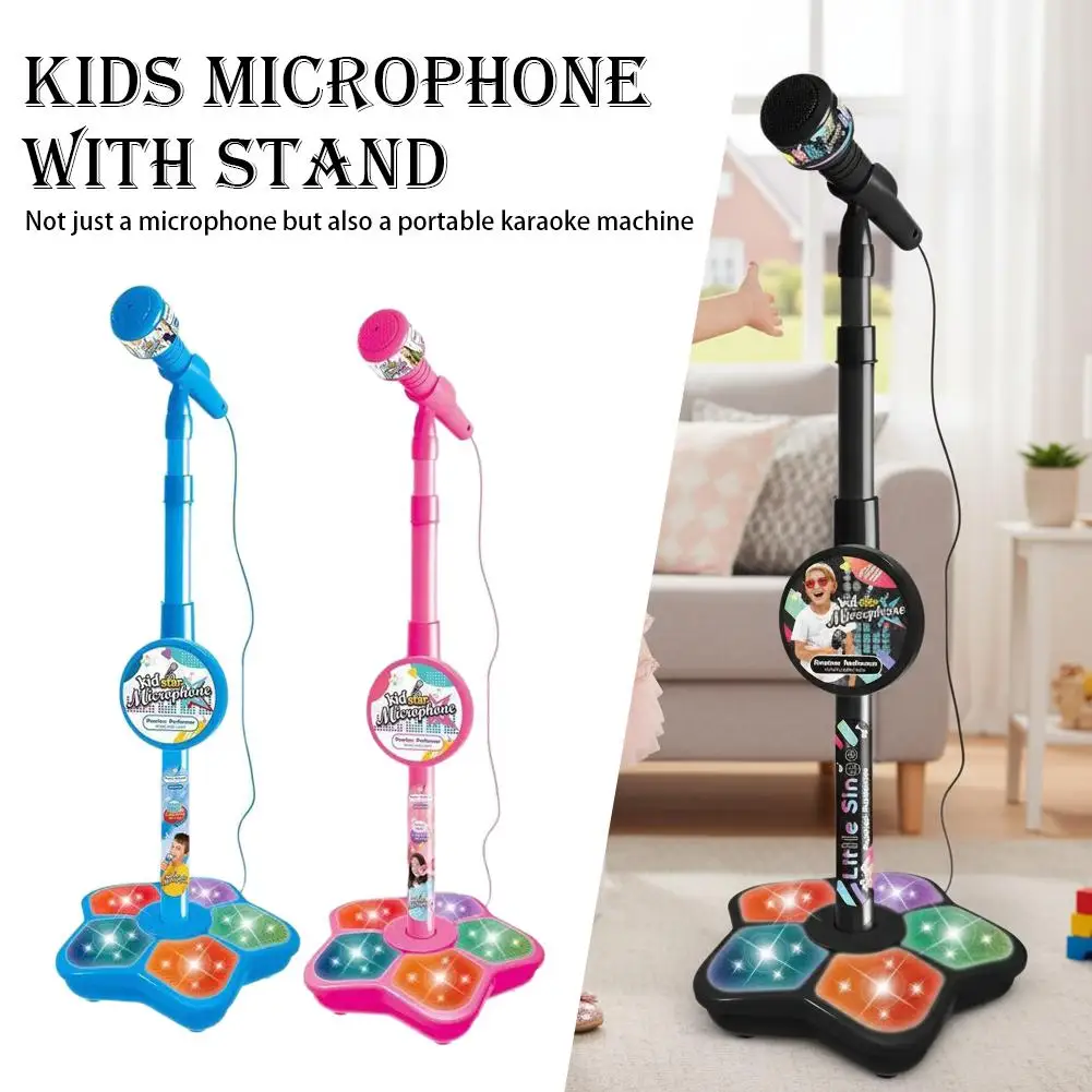 

Kids Microphone with Stand Karaoke Toy with LED Lights & Music for Boys Girls Birthday Gift