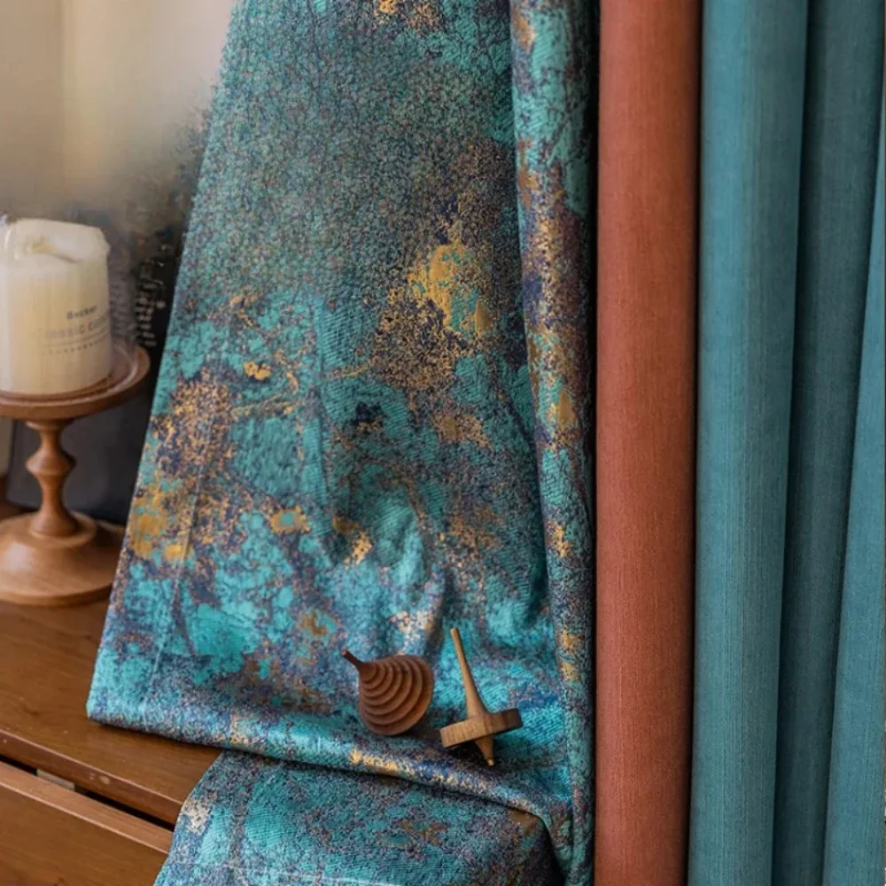 

New Three-dimensional Relief Flower Jacquard Splicing Thickened Blackout Curtains for Living Room Bedroom Balcony French Window