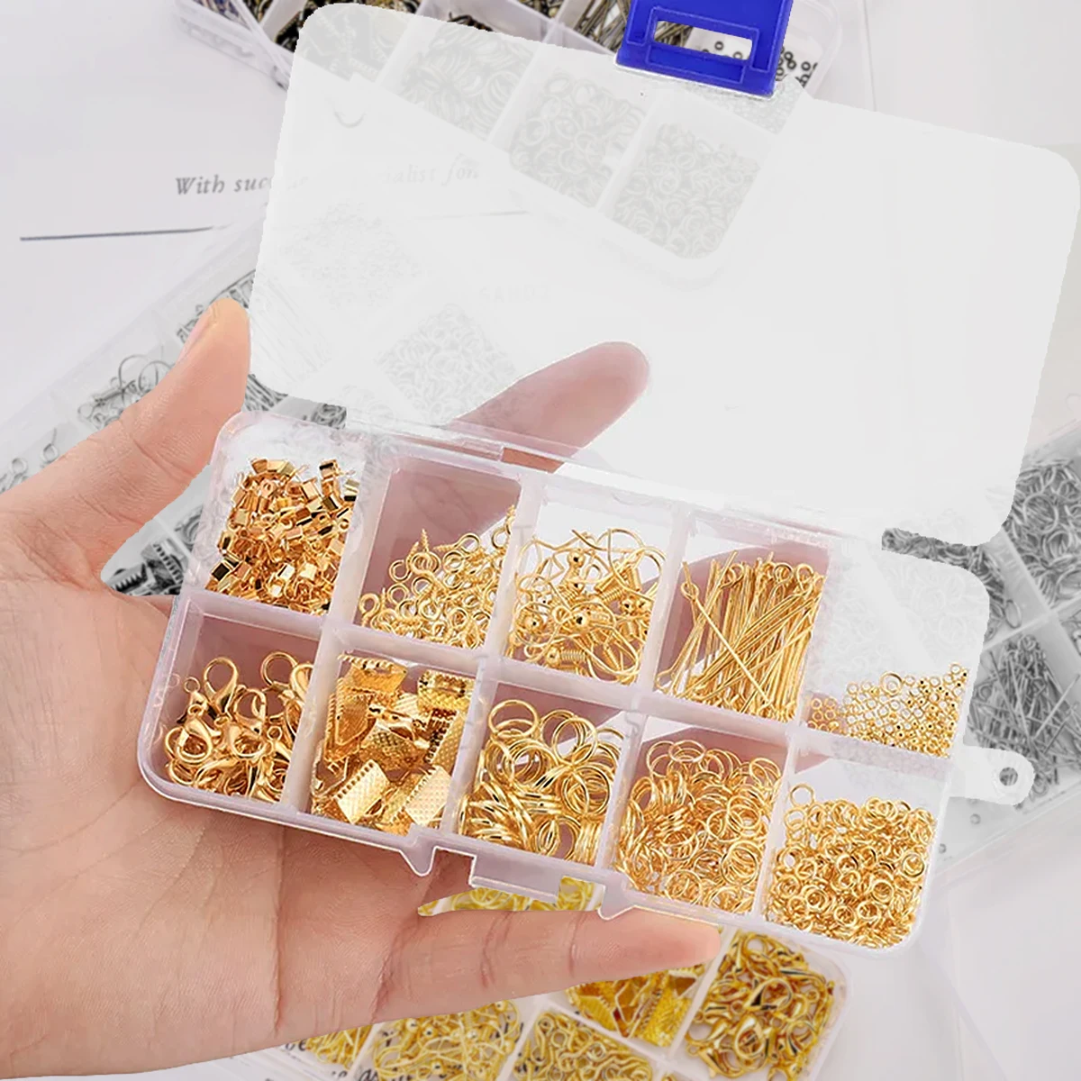 

10 Grid Jewelry Accessory Materials Set Include Open Ring Lobster Clasp Jewelry Parts Antique Bronze Gun 4 Colors Available