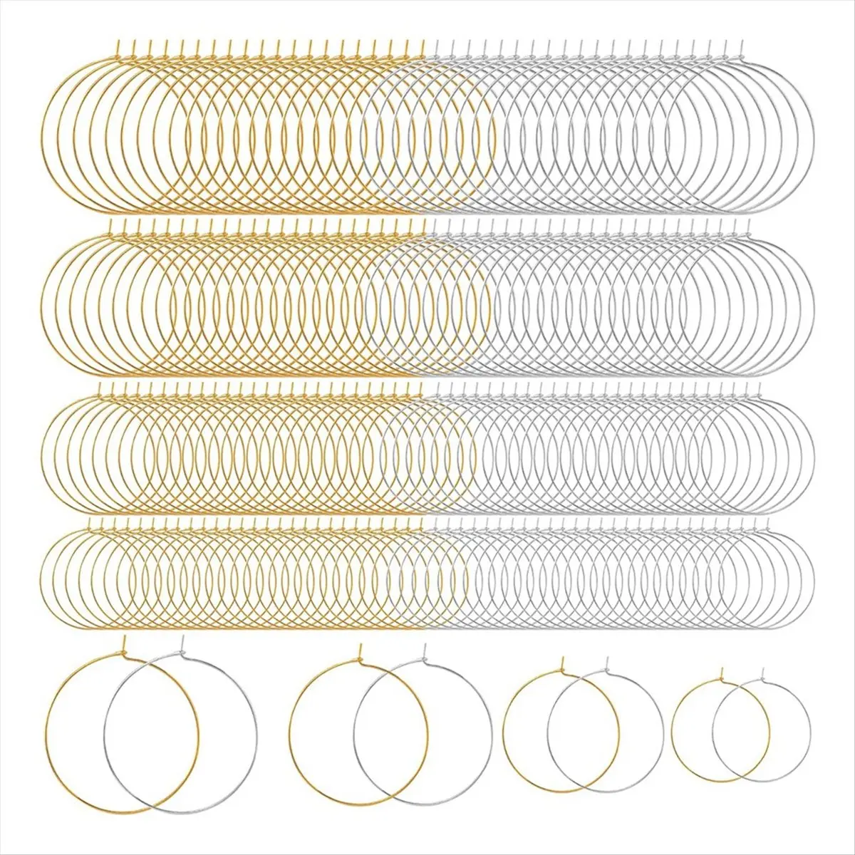 T28C! 280pcs Hypoallergenic Earring Beading Hoops, 20mm 25mm 30mm 35mm Round Hoop Earrings Findings,for Jewelry Making