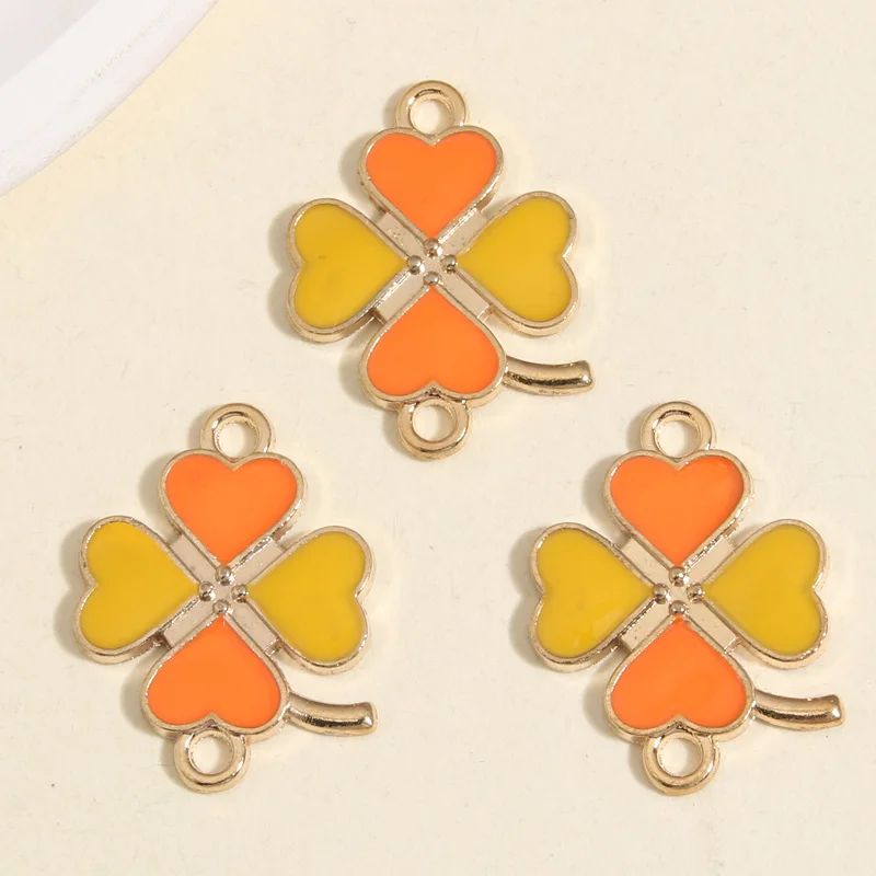 10pcs 8 Colors 27x20mm Lucky Heart Four Leaf Clover Charms Enamel Connector Pendant For DIY Necklaces Jewelry Making Accessories