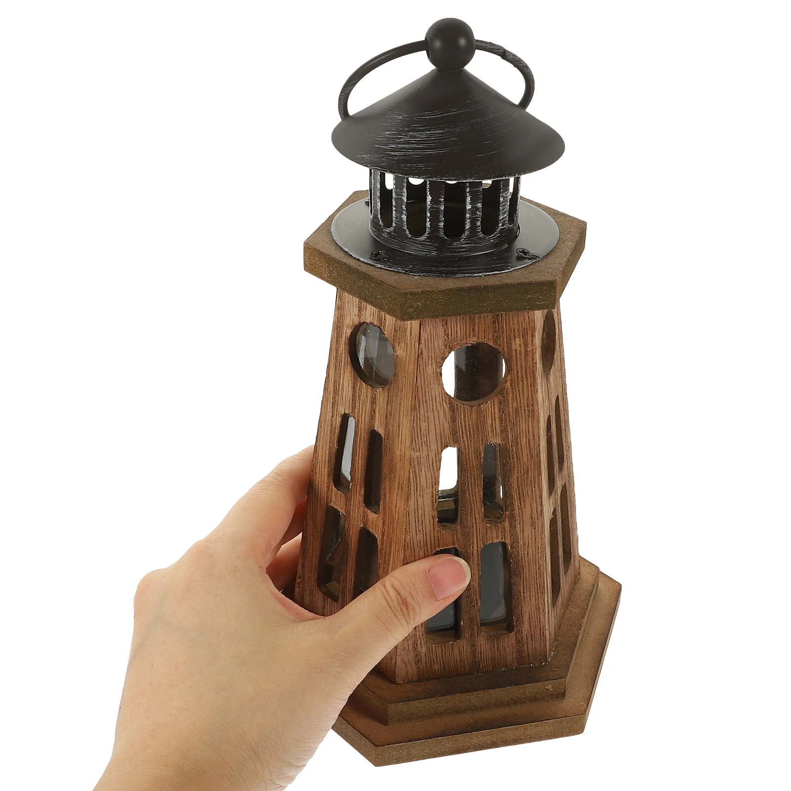 

1pc Lighthouse Candlestick Vintage Decorative Premium Retro Nautical Tea Holder Wood Desktop Home Wedding Gift Table
