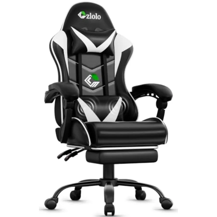 

Игровое кресло с подставкой для ног, в гоночном стиле, с поясничной опорой и массажером, для видеоигр, с металлическими ножками, высокой спинкой и функцией откидывания