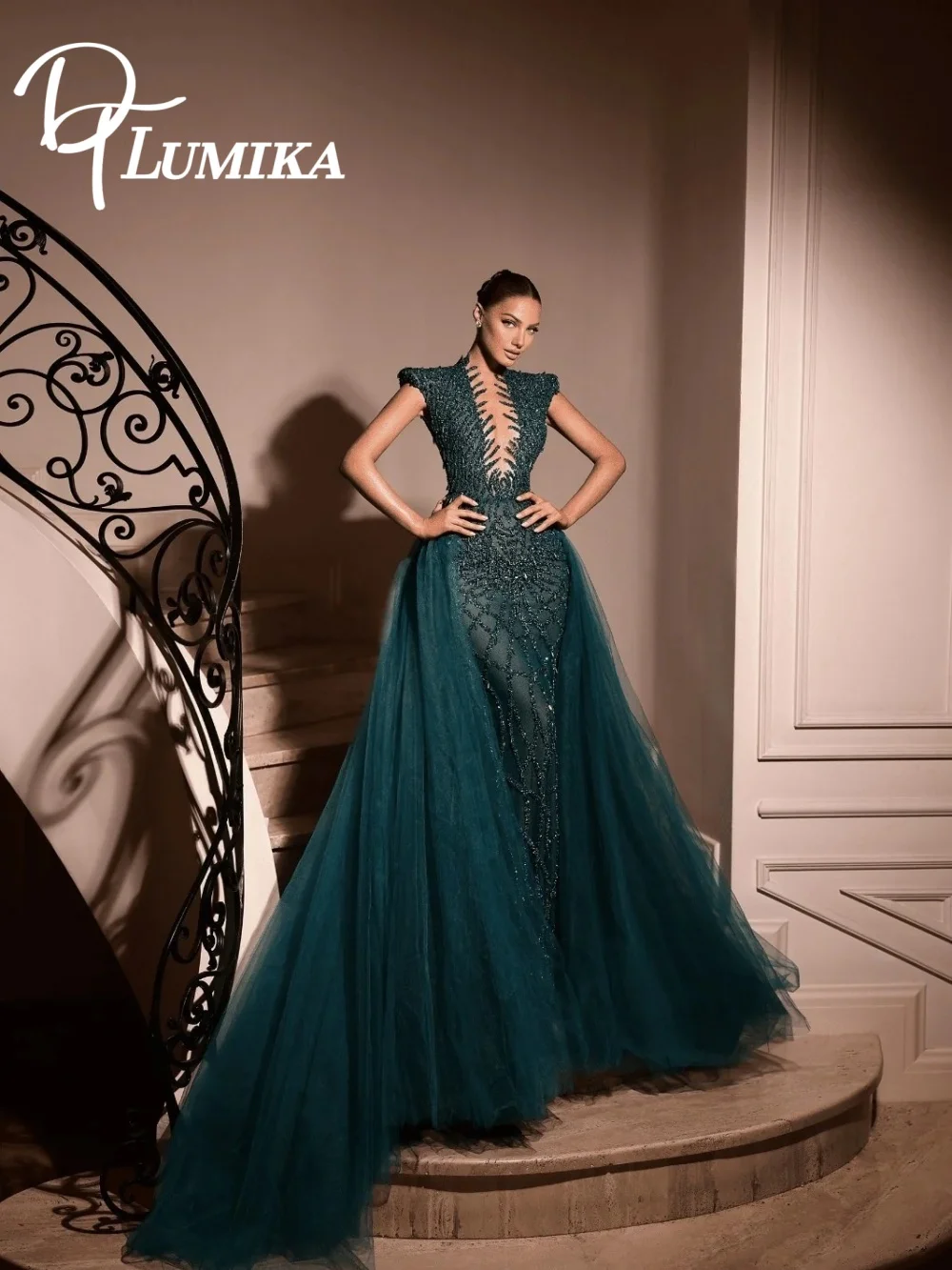 

Elegant Teal Evening Dress 2026Sexy Deep V-neck High-Neck Carpet Gown Fashion A-Line Floor-Length Party Gown Evening Dresses