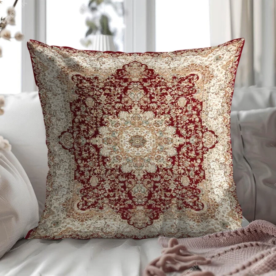 1PC Digital Print Pillow Cover Cushion Cover Bohemian Red Brown Floral Pattern Tribal Ethnic Decorative Throw Pillow Case