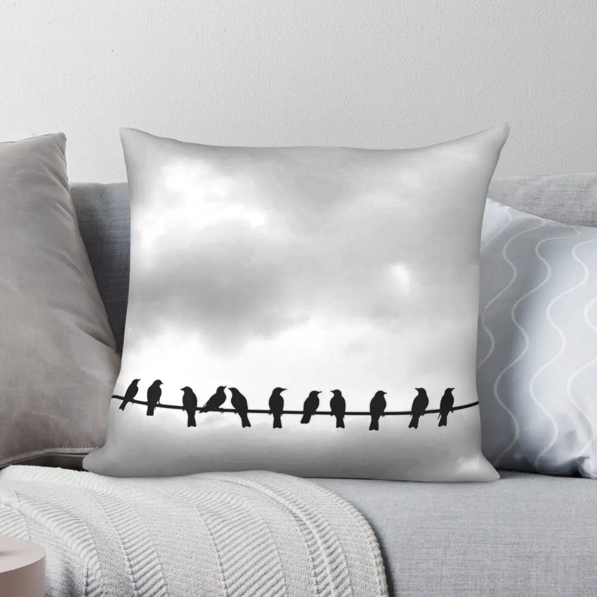 Birds On A Wire Square Pillowcase Polyester Linen Velvet Pattern Zip Decor Pillow Case Car Cushion Cover