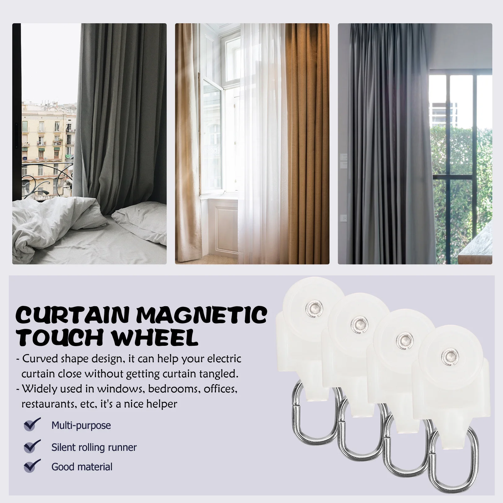 

10Pcs Curtain Track Pulley Premium Material Noise Reduction Smooth Rollers for Hanging Curtains Shower Room Divider Rail Parts