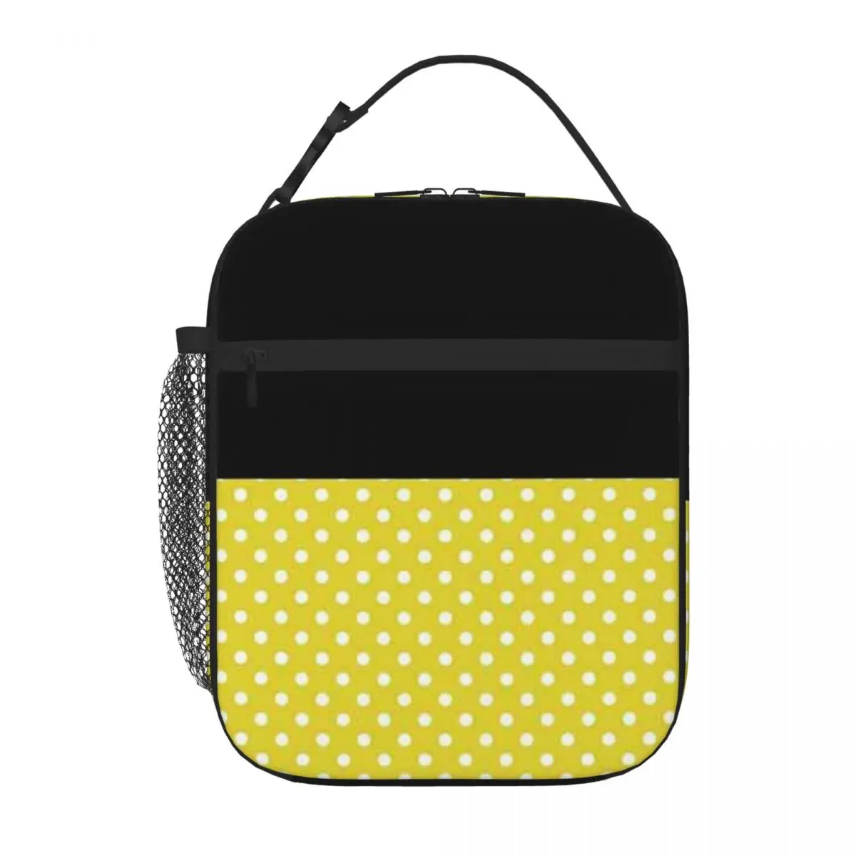 Bestselling Polka Yellow And Black Dot Design Compact Style Durable Lunch Bag Home To Go Waterproof Lunch Bag