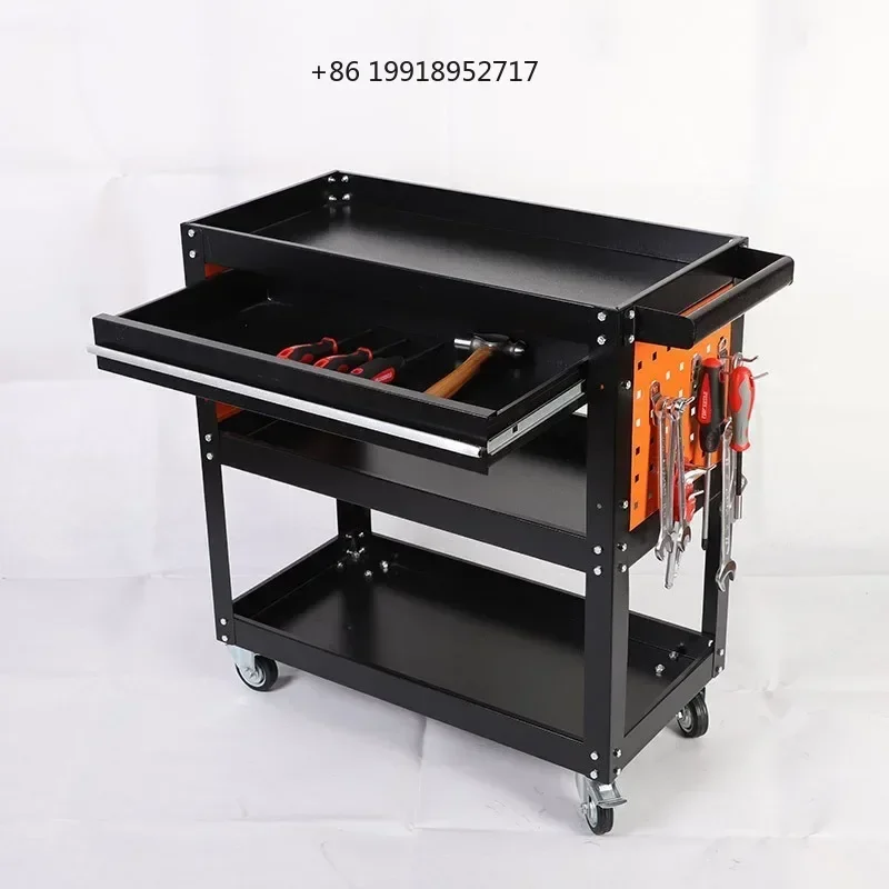Heavy Duty 3 Tier Rolling Cart Organizer Workshop Hardware Mobile Multifunction Utility Carts with Drawer Hooks Tool Trolley