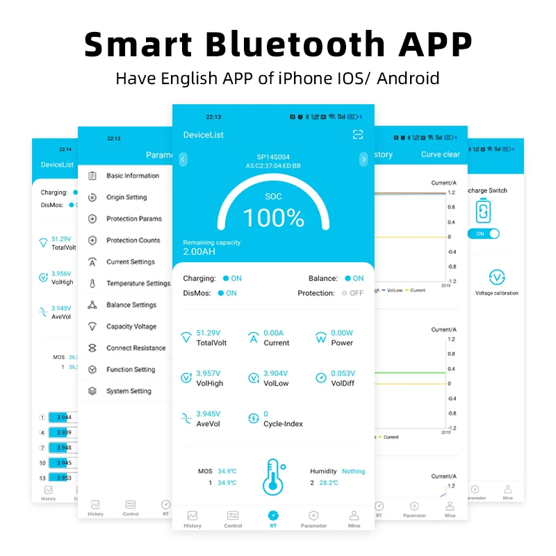 JBD Smart BMS 10S 11S 12S 13S 14S 15S 16S 17S 120A 360A For LifePo4 36V 48V Lithium Battery Bms Built-in BT smart balance board image 3