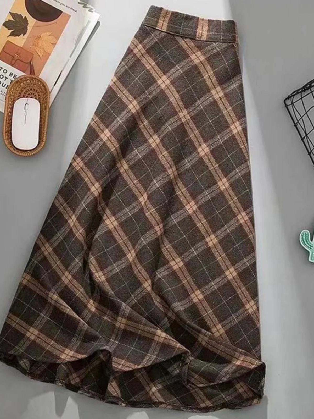 

Vintage plus Size Plaid Skirt Women's mid Waist A-Line Midi Skirt Street Sle Loose Fit Long Skirt Cheered Skirts