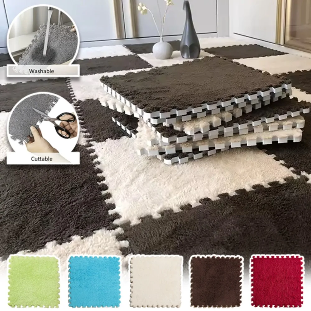 Soft Plush Children's Mat Play Mat Eva Foam Puzzle Carpet in Children Room Interlocking Floor Mats Thickened Warm Non-slip Mats